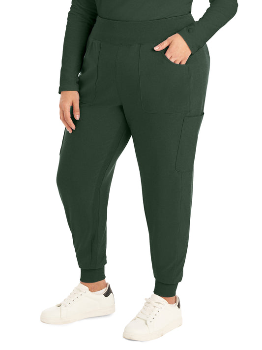 Women's 7-Pocket Mid-Rise Rib-Knit Elastic Waist Cargo Scrub Pant