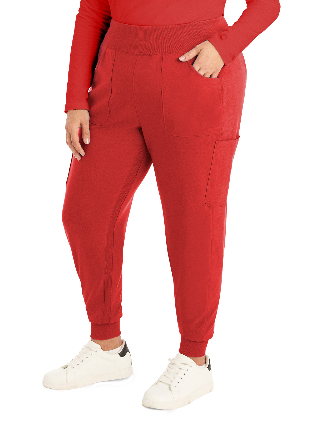 Women's 7-Pocket Mid-Rise Rib-Knit Elastic Waist Cargo Scrub Pant