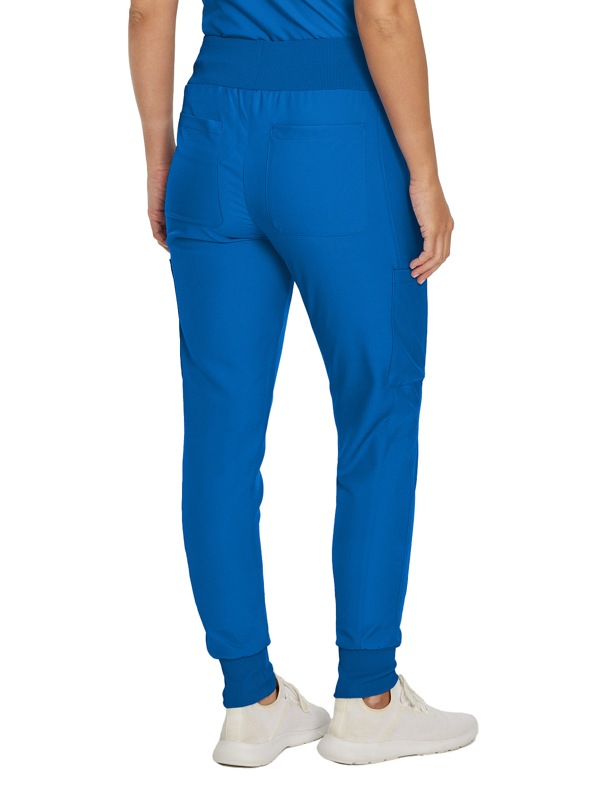 Women's 7-Pocket Mid-Rise Rib-Knit Elastic Waist Cargo Scrub Pant