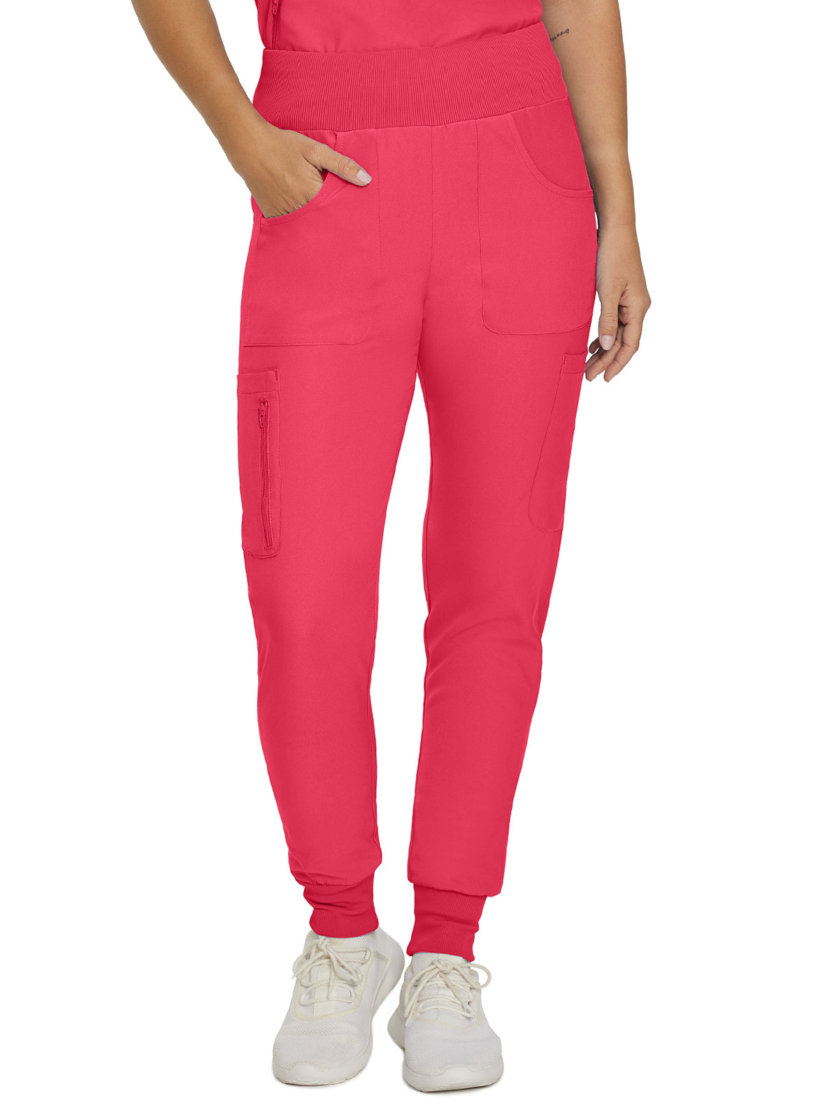 Women's 7-Pocket Mid-Rise Rib-Knit Elastic Waist Cargo Scrub Pant