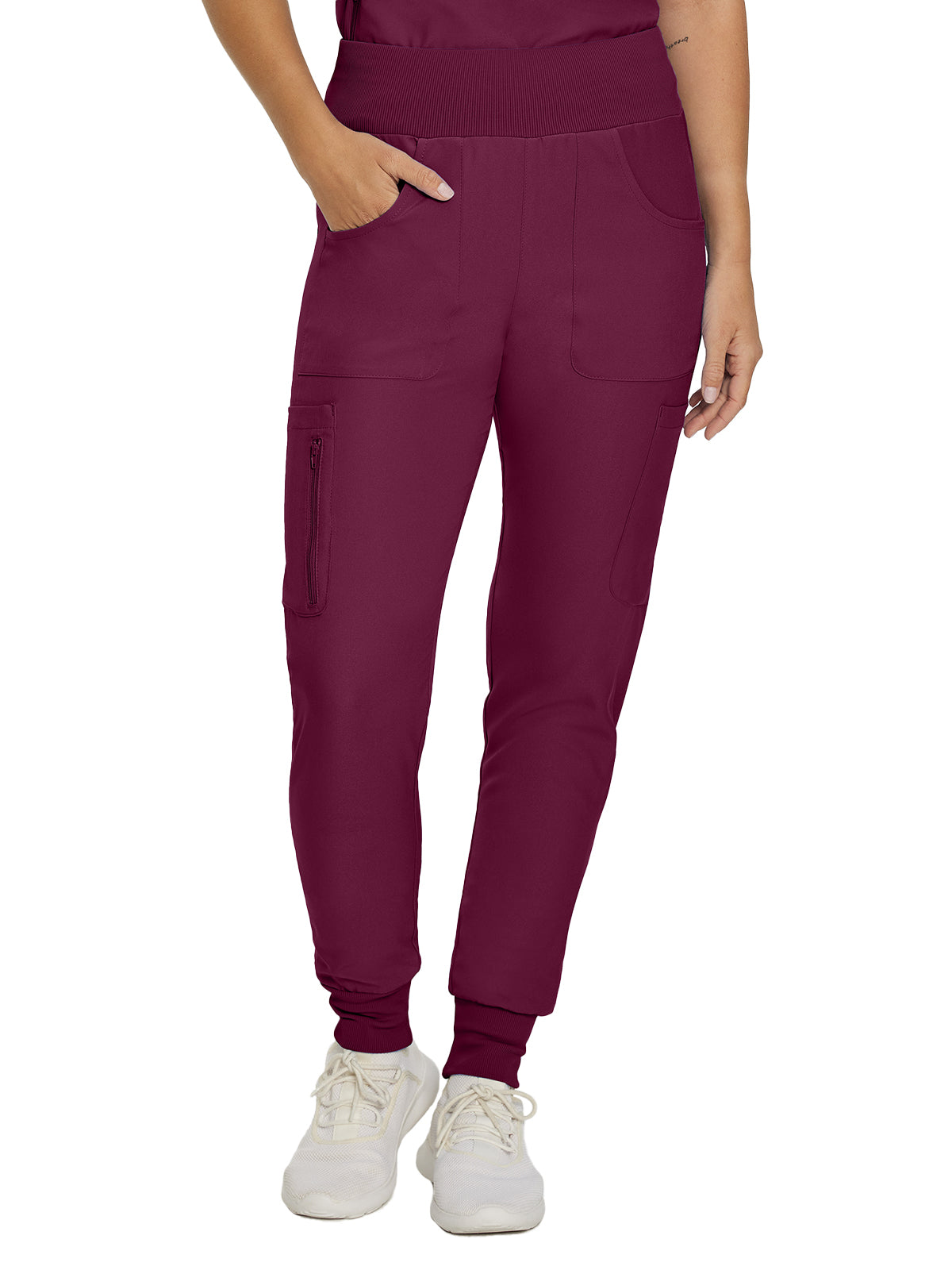 Women's 7-Pocket Mid-Rise Rib-Knit Elastic Waist Cargo Scrub Pant