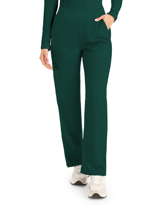 Women's 5-Pocket Mid-Rise Rib-Knit Elastic Waist Straight Leg Pant