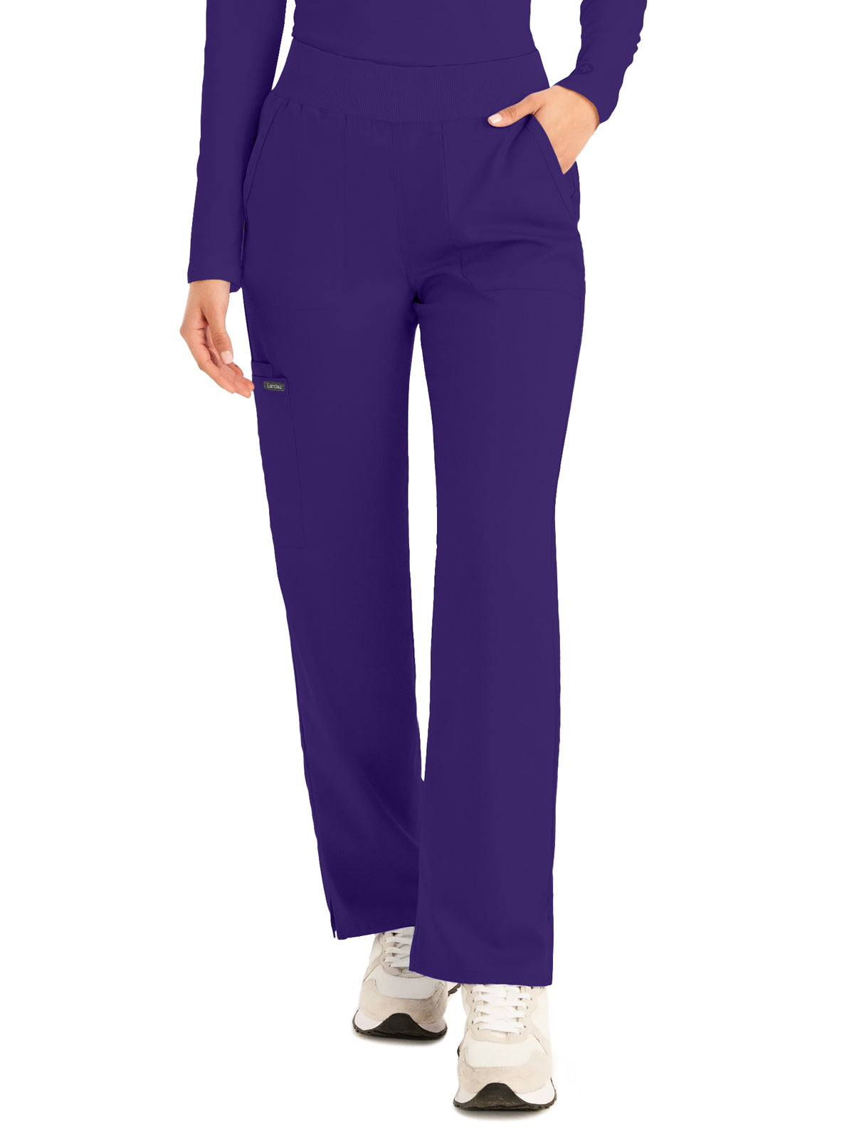 Women's 5-Pocket Mid-Rise Rib-Knit Elastic Waist Straight Leg Scrub Pant