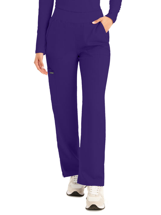 Women's 5-Pocket Mid-Rise Rib-Knit Elastic Waist Straight Leg Pant