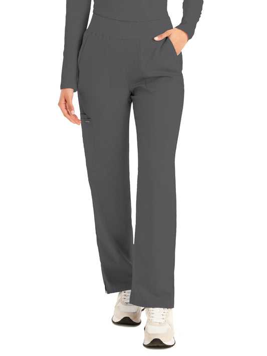 Women's 5-Pocket Mid-Rise Rib-Knit Elastic Waist Straight Leg Pant