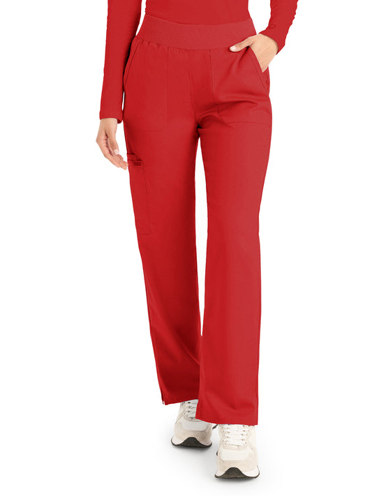 Women's 5-Pocket Mid-Rise Rib-Knit Elastic Waist Straight Leg Pant