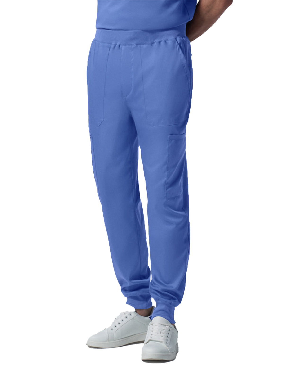 Men's 7-Pocket Mid-Rise Rib-Knit Elastic Waist Jogger Scrub Pant