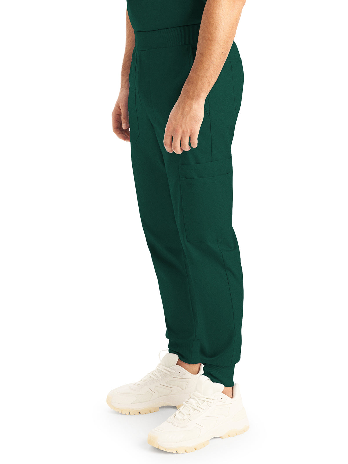 Men's 7-Pocket Mid-Rise Rib-Knit Elastic Waist Jogger Scrub Pant