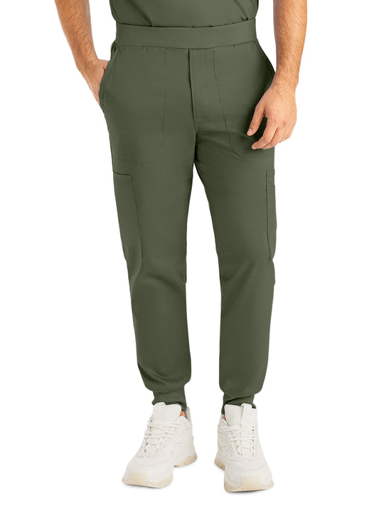 Men's 7-Pocket Mid-Rise Rib-Knit Elastic Waist Jogger Scrub Pant