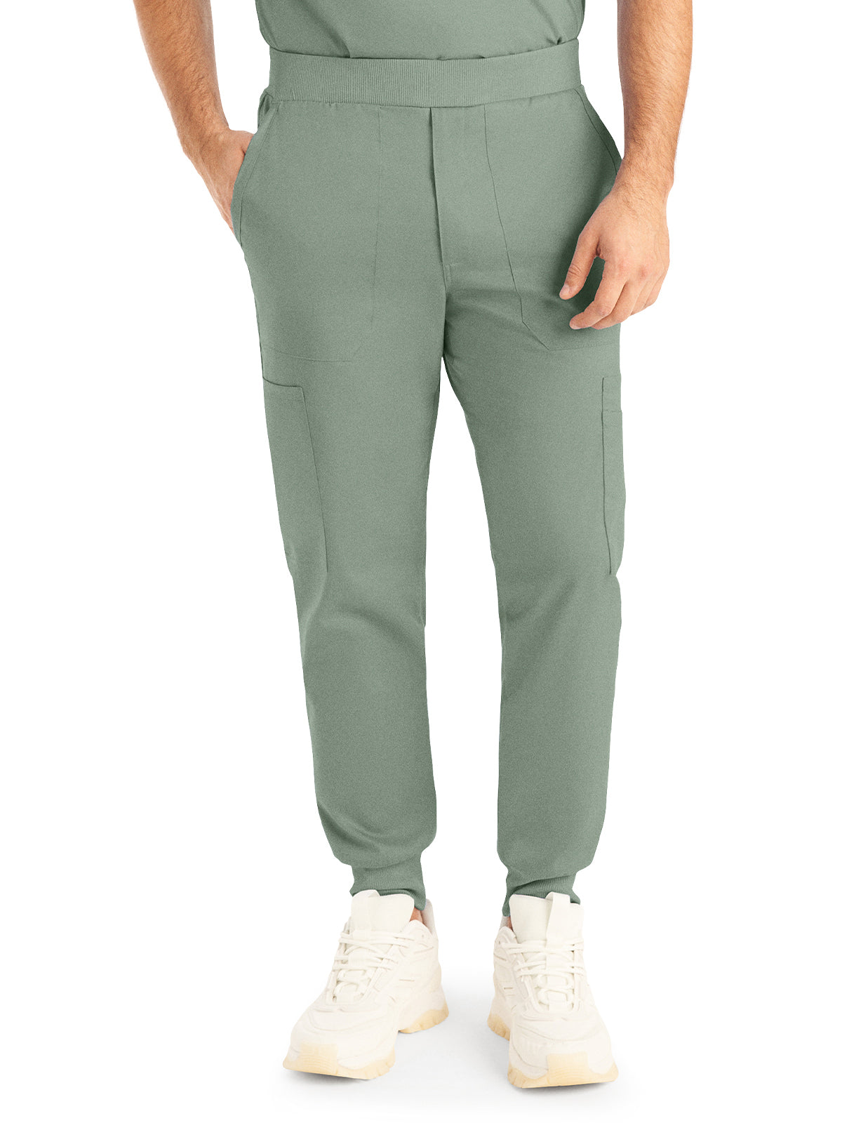 Men's 7-Pocket Mid-Rise Rib-Knit Elastic Waist Jogger Scrub Pant