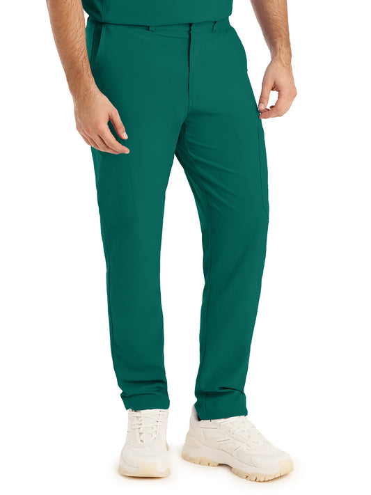 Men's 8-Pocket Mid-Rise Rib-Knit Elastic Waist Cargo Scrub Pant