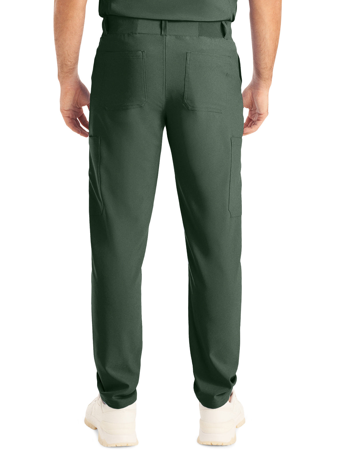 Men's 8-Pocket Mid-Rise Rib-Knit Elastic Waist Cargo Scrub Pant