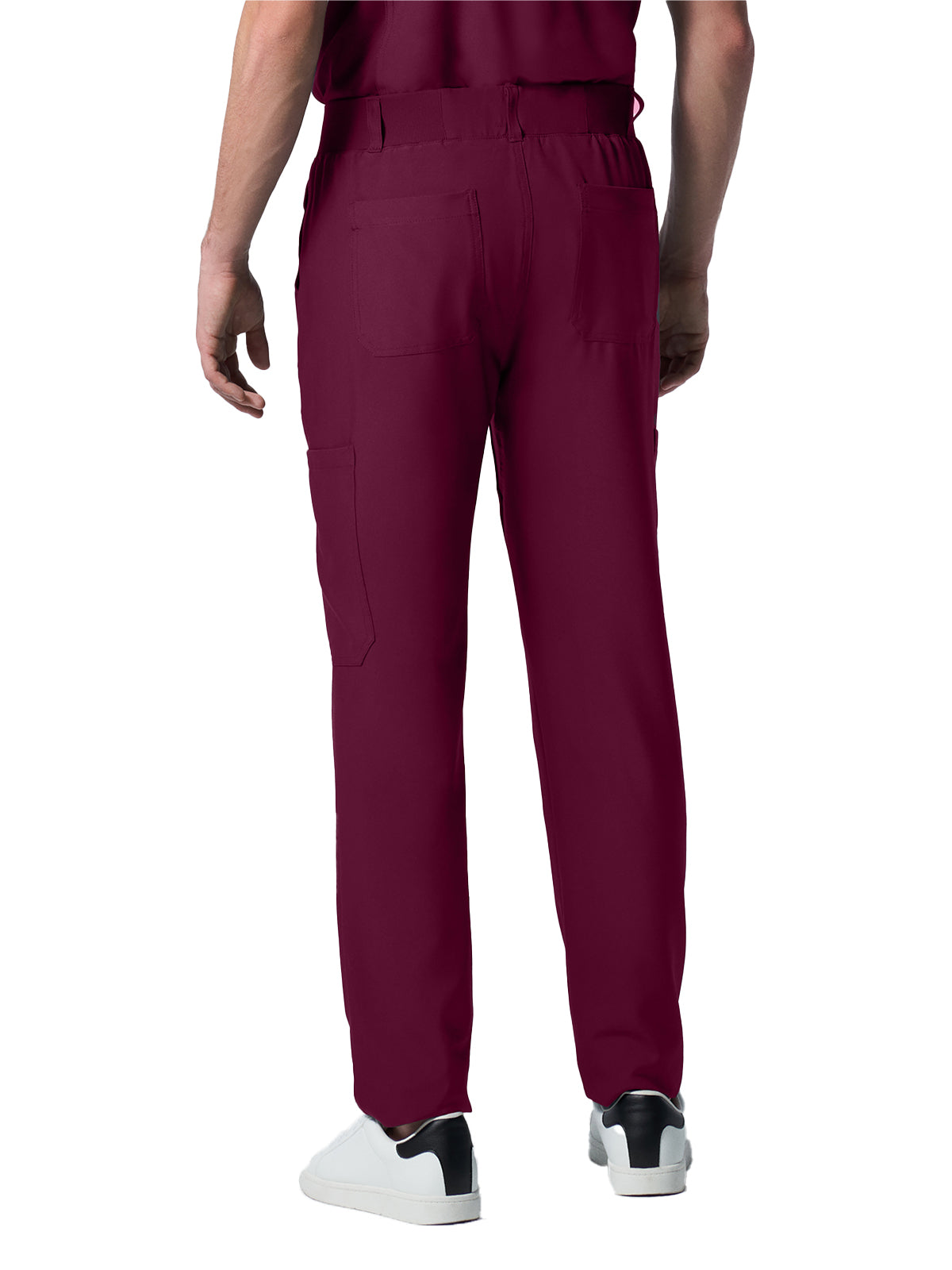 Men's 8-Pocket Mid-Rise Rib-Knit Elastic Waist Cargo Scrub Pant