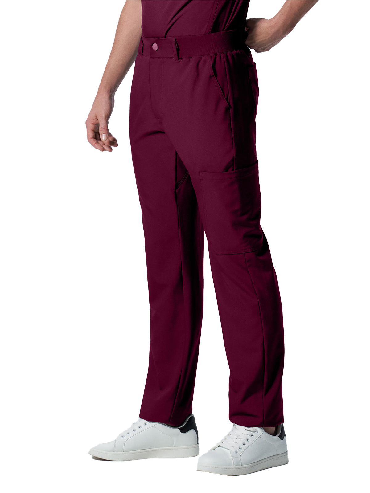 Men's 8-Pocket Mid-Rise Rib-Knit Elastic Waist Cargo Scrub Pant