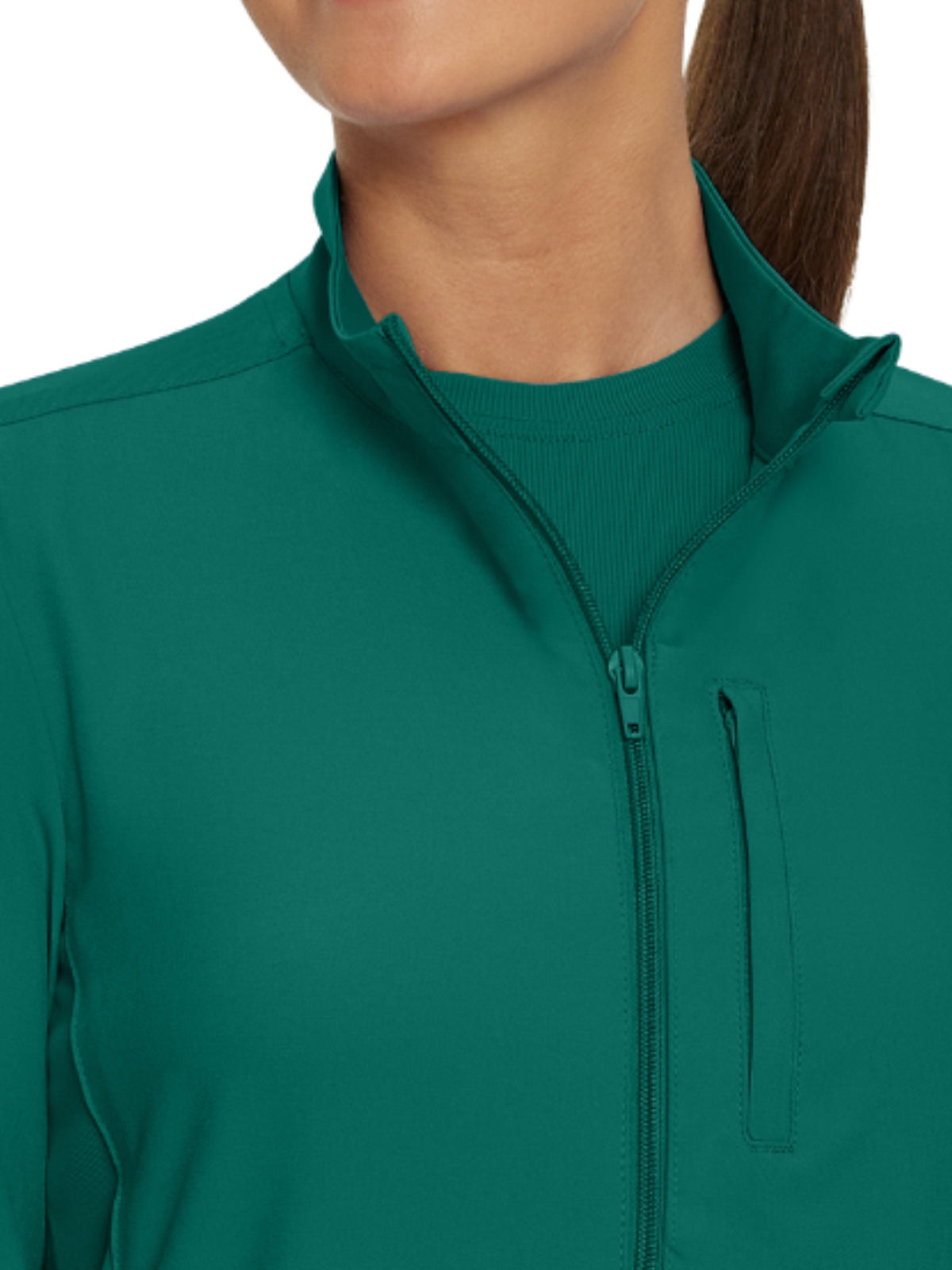 Women's 3-Pocket Mock-Neck Zip-Front Scrub Jacket