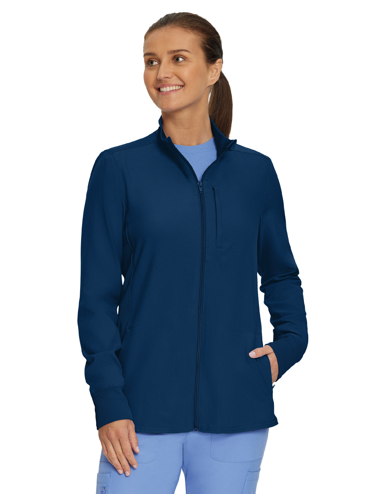 Women's 3-Pocket Mock-Neck Zip-Front Scrub Jacket