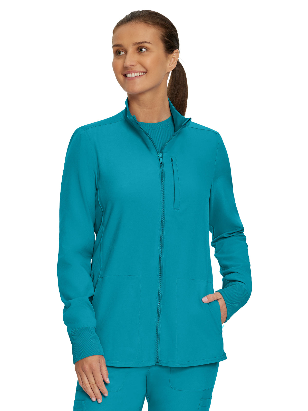 Women's 3-Pocket Mock-Neck Zip-Front Scrub Jacket