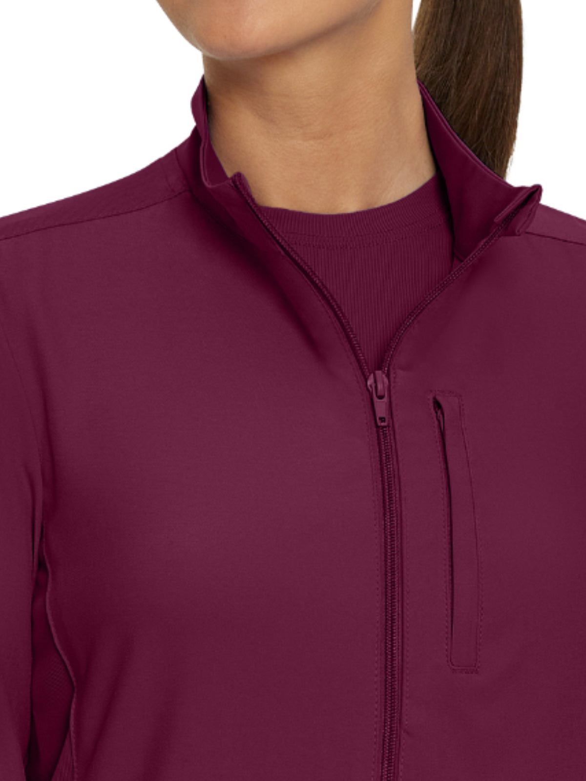 Women's 3-Pocket Mock-Neck Zip-Front Scrub Jacket