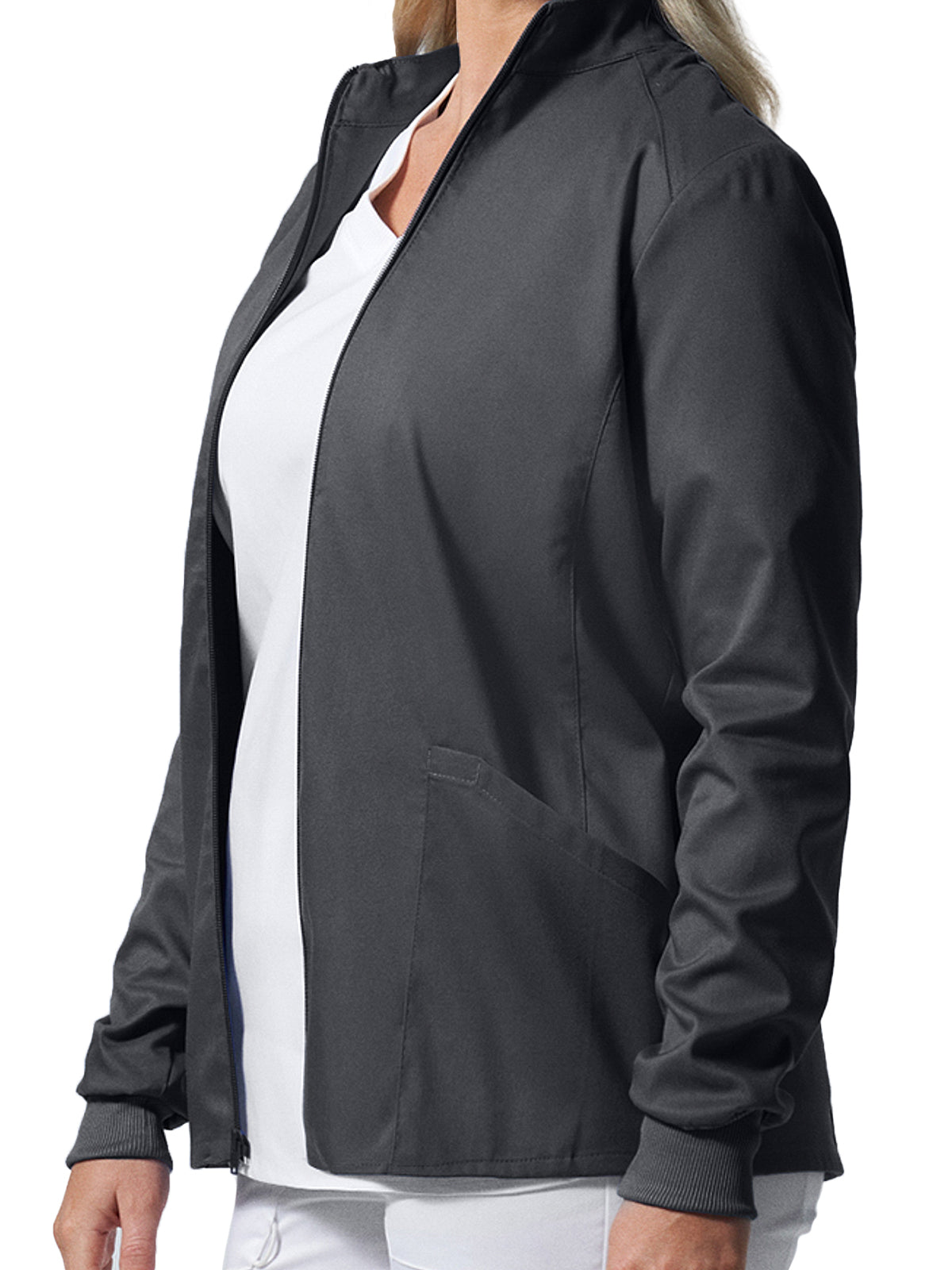 Women's 3-Pocket Mock Neck Zip-Front Scrub Jacket