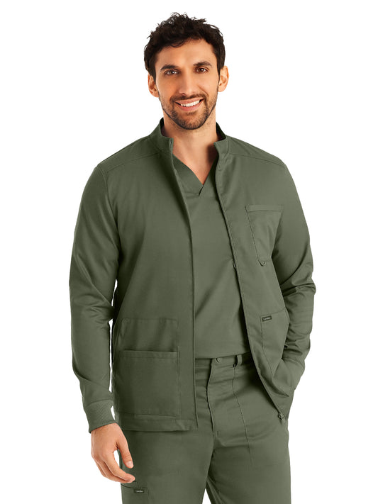 Men's 4-Pocket Mock Neck Zip-Front Scrub Jacket