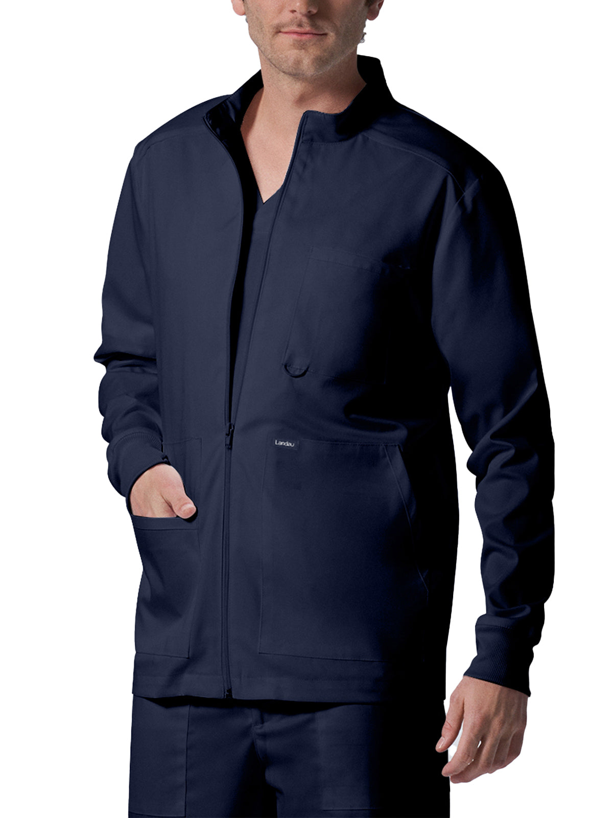 Men's 4-Pocket Mock Neck Zip-Front Scrub Jacket