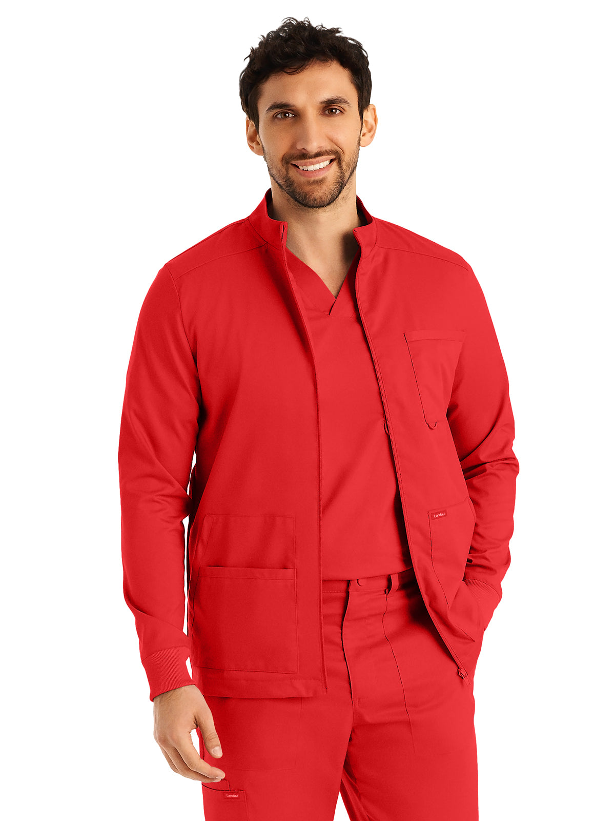 Men's 4-Pocket Mock Neck Zip-Front Scrub Jacket