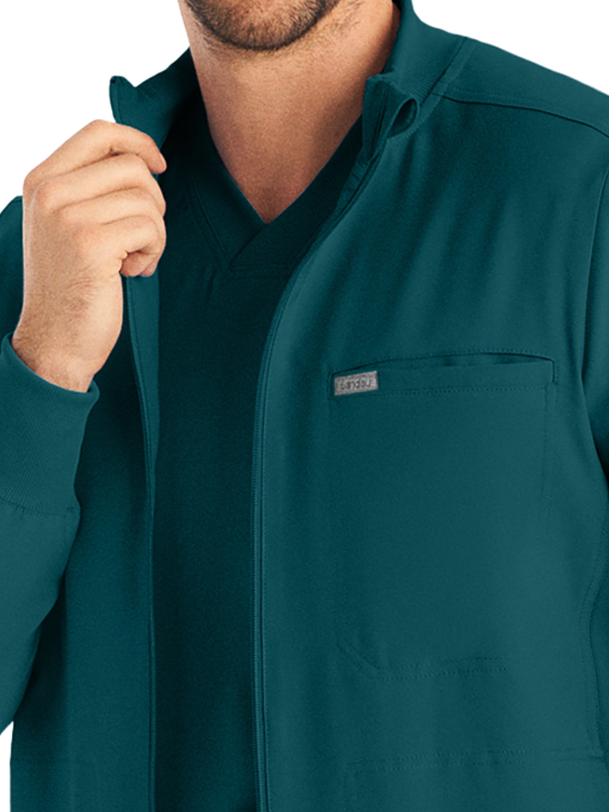 Men's 3-Pocket Mock-Neck Zip-Front Scrub Jacket