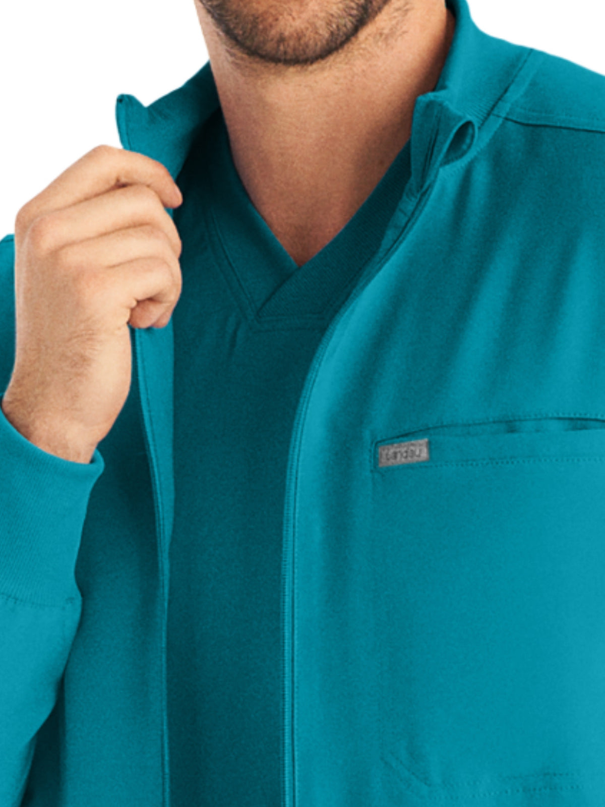 Men's 3-Pocket Mock-Neck Zip-Front Scrub Jacket