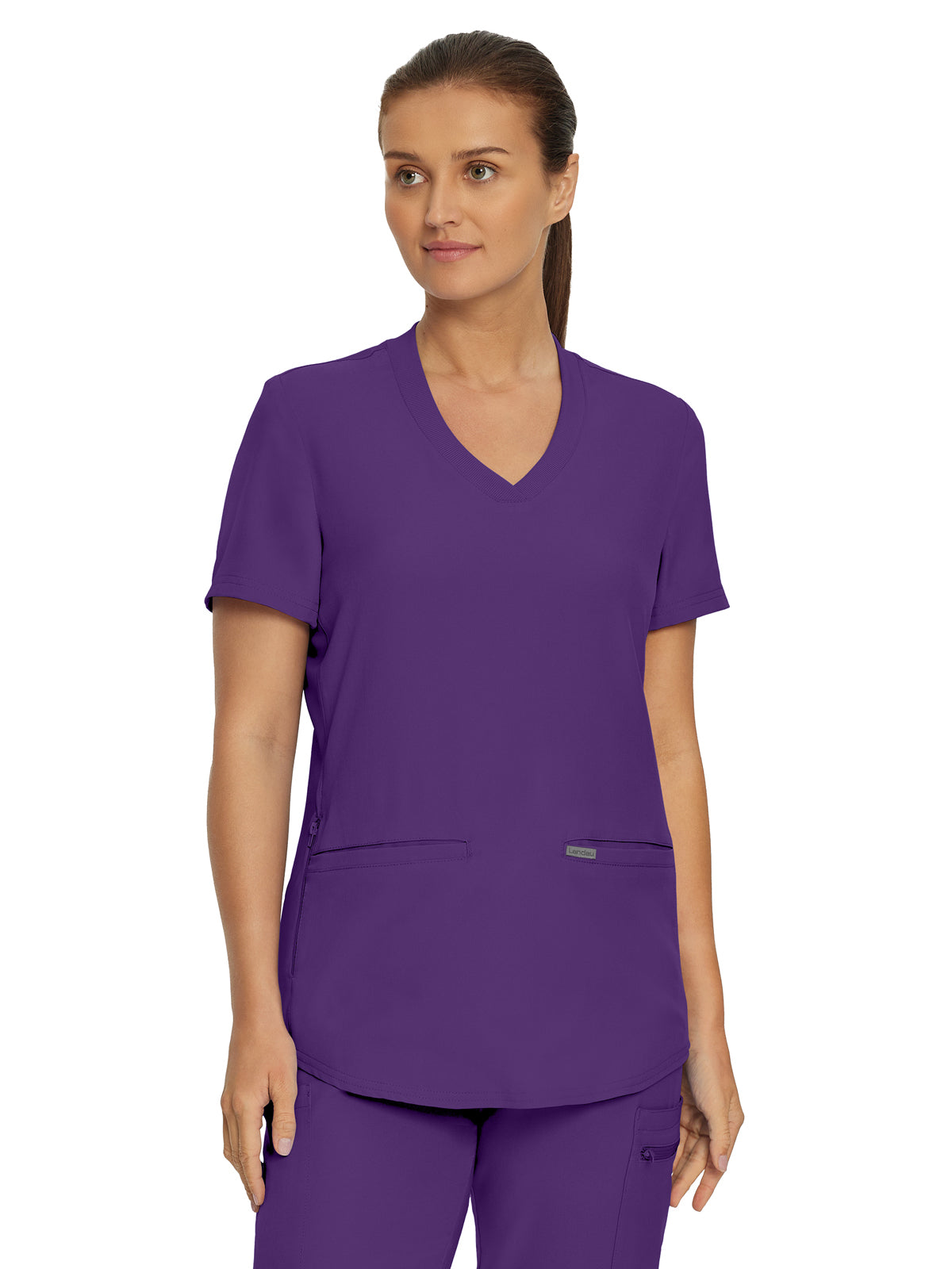 Women's 3-Pocket Rib-Knit Neckline V-Neck Scrub Top