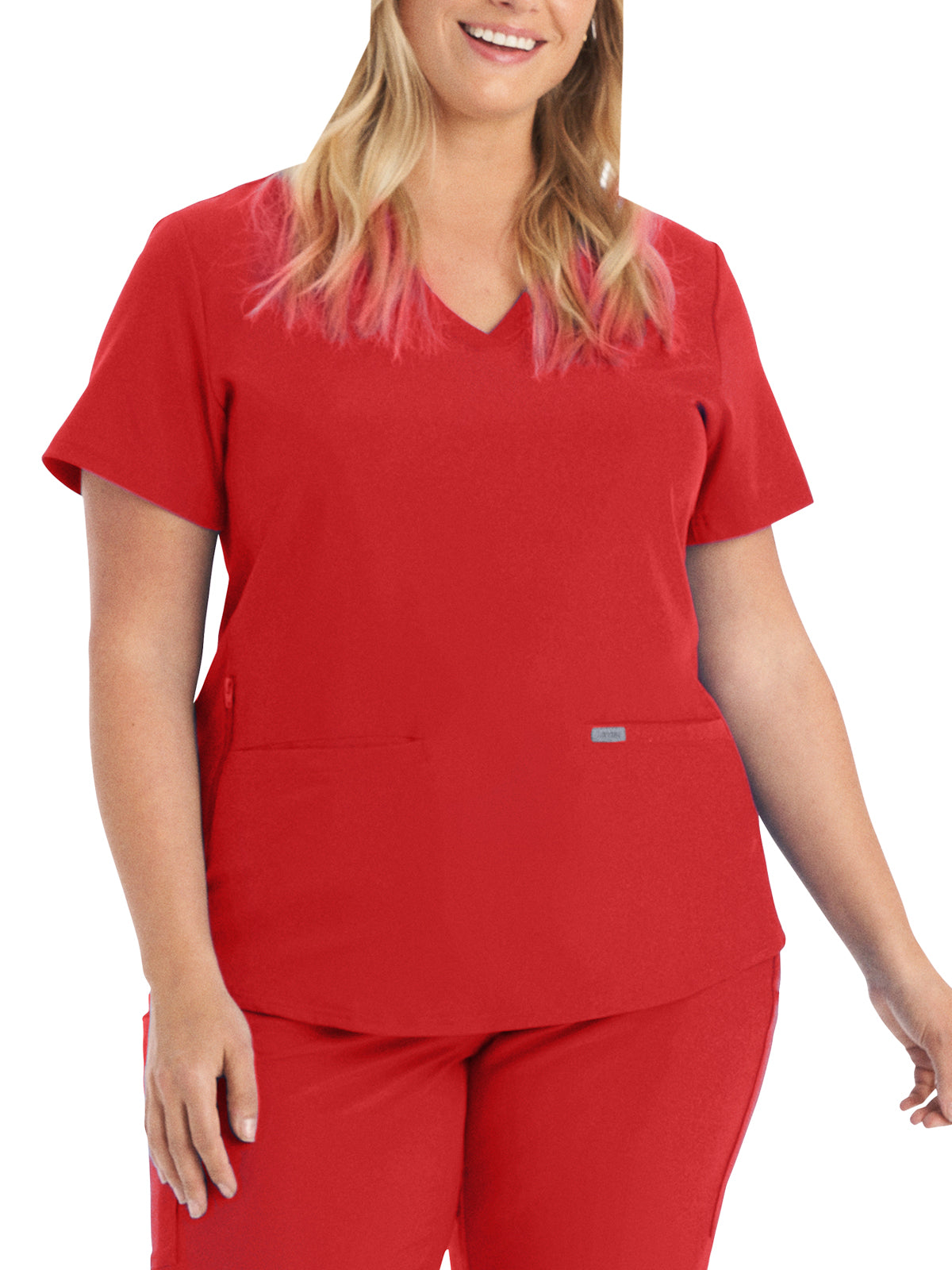 Women's 3-Pocket Rib-Knit Neckline V-Neck Scrub Top