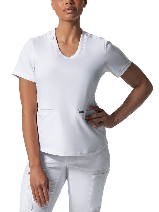 Women's 3-Pocket Rib-Knit Neckline V-Neck Top