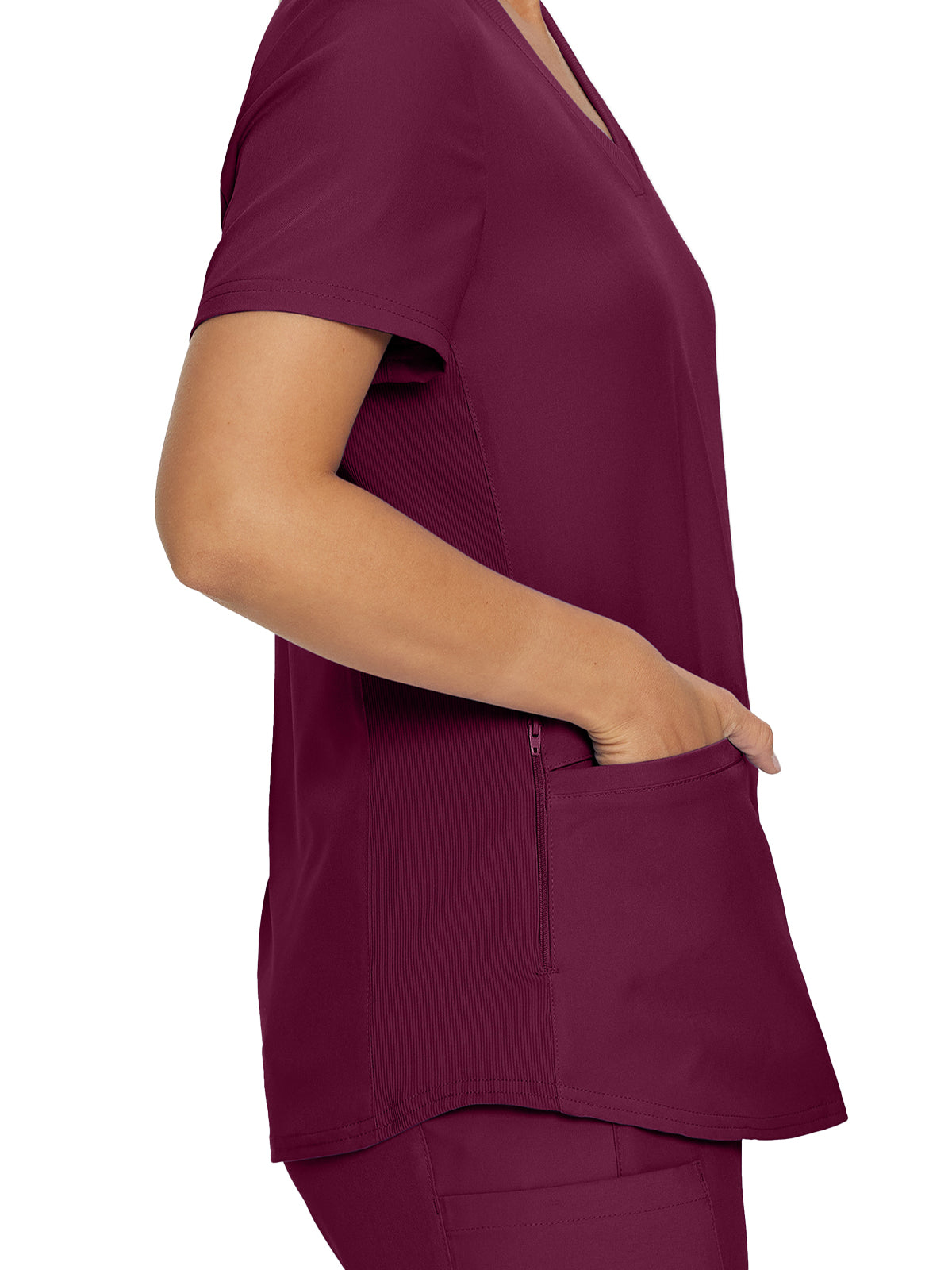 Women's 3-Pocket Rib-Knit Neckline V-Neck Scrub Top