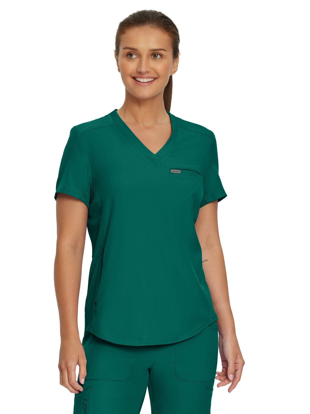 Women's 2-Pocket Shirttail Hemline V-Neck Scrub Top