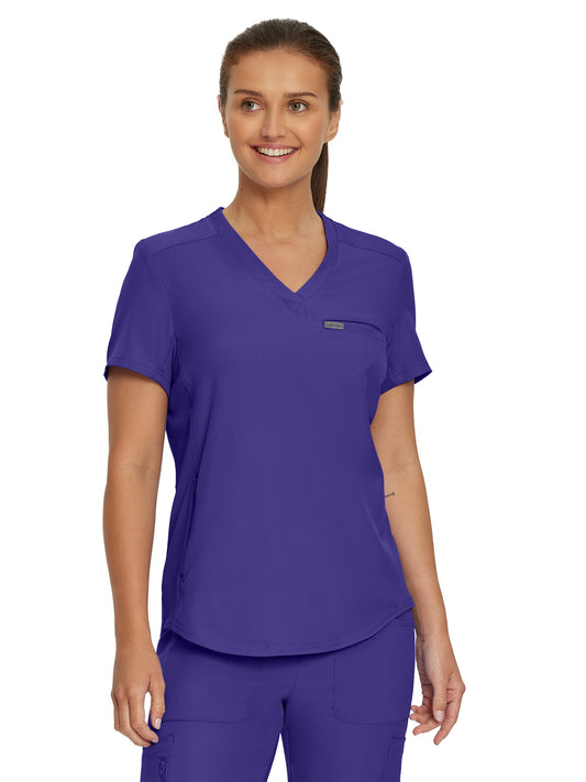 Women's 2-Pocket Shirttail Hemline V-Neck Scrub Top