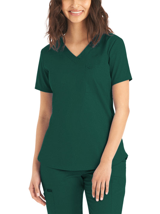 Women's 2-Pocket Back Princess Seamed V-Neck Scrub Top