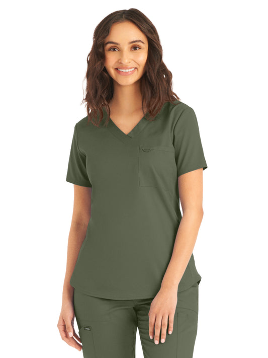 Women's 2-Pocket Back Princess Seamed V-Neck Scrub Top