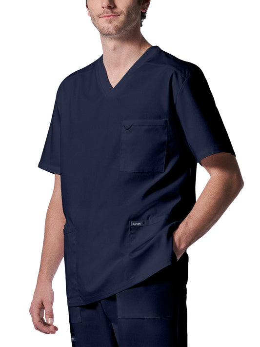 Men's 4-Pocket Back Yoke V-Neck Scrub Top