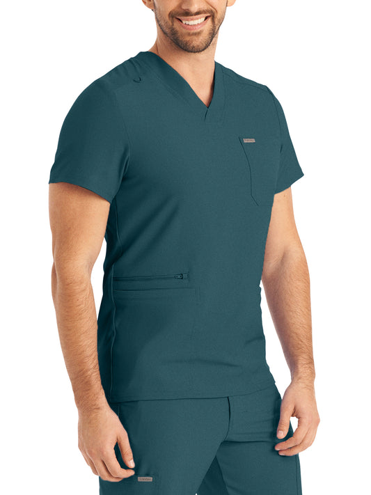 Men's 4-Pocket Back Yoke V-Neck Scrub Top