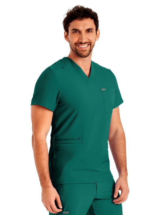 Men's 4-Pocket Back Yoke V-Neck Scrub Top