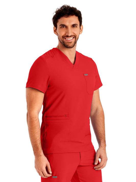 Men's 4-Pocket Back Yoke V-Neck Scrub Top