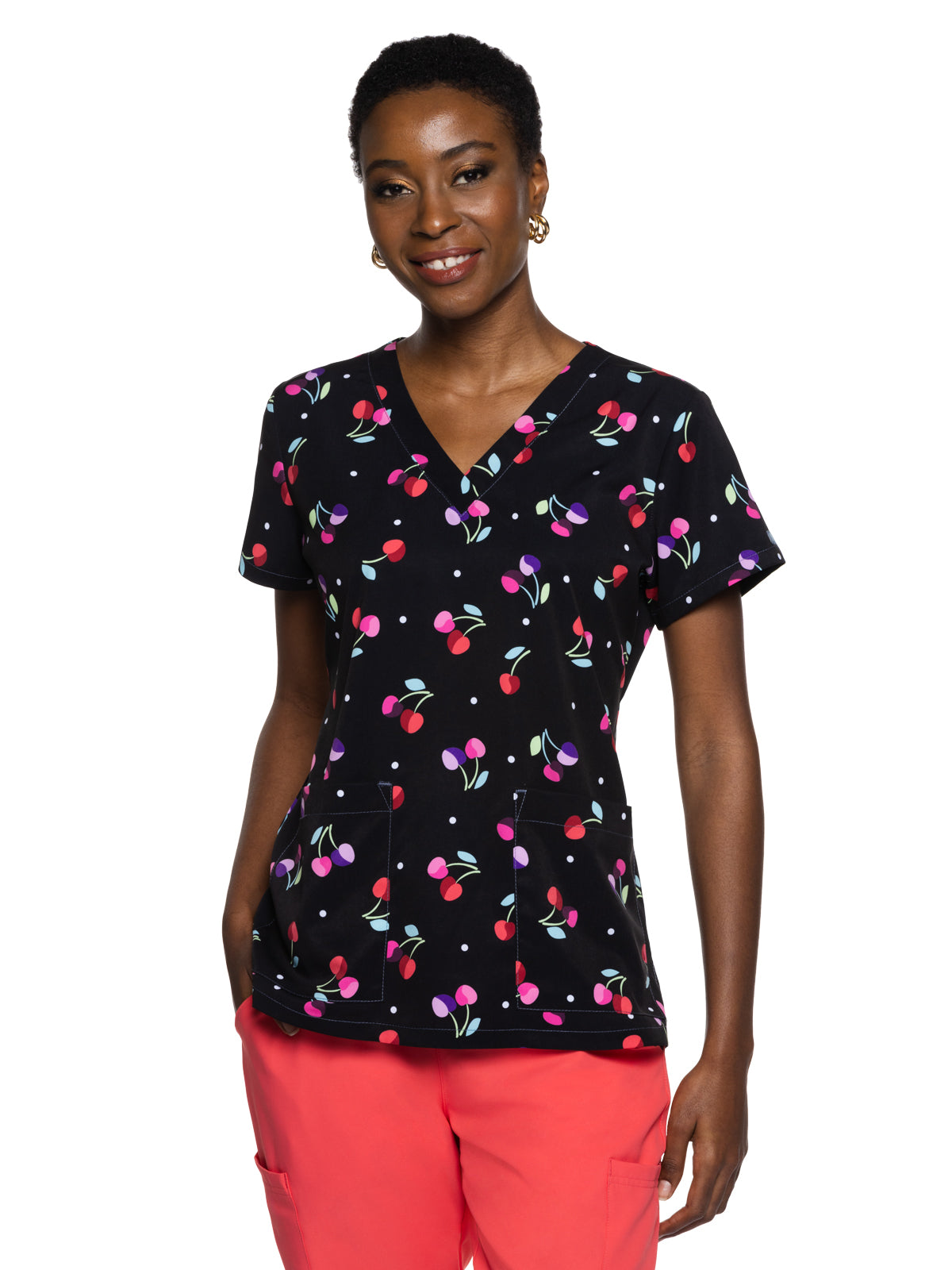 Women's 2-Pocket V-Neck Print Top