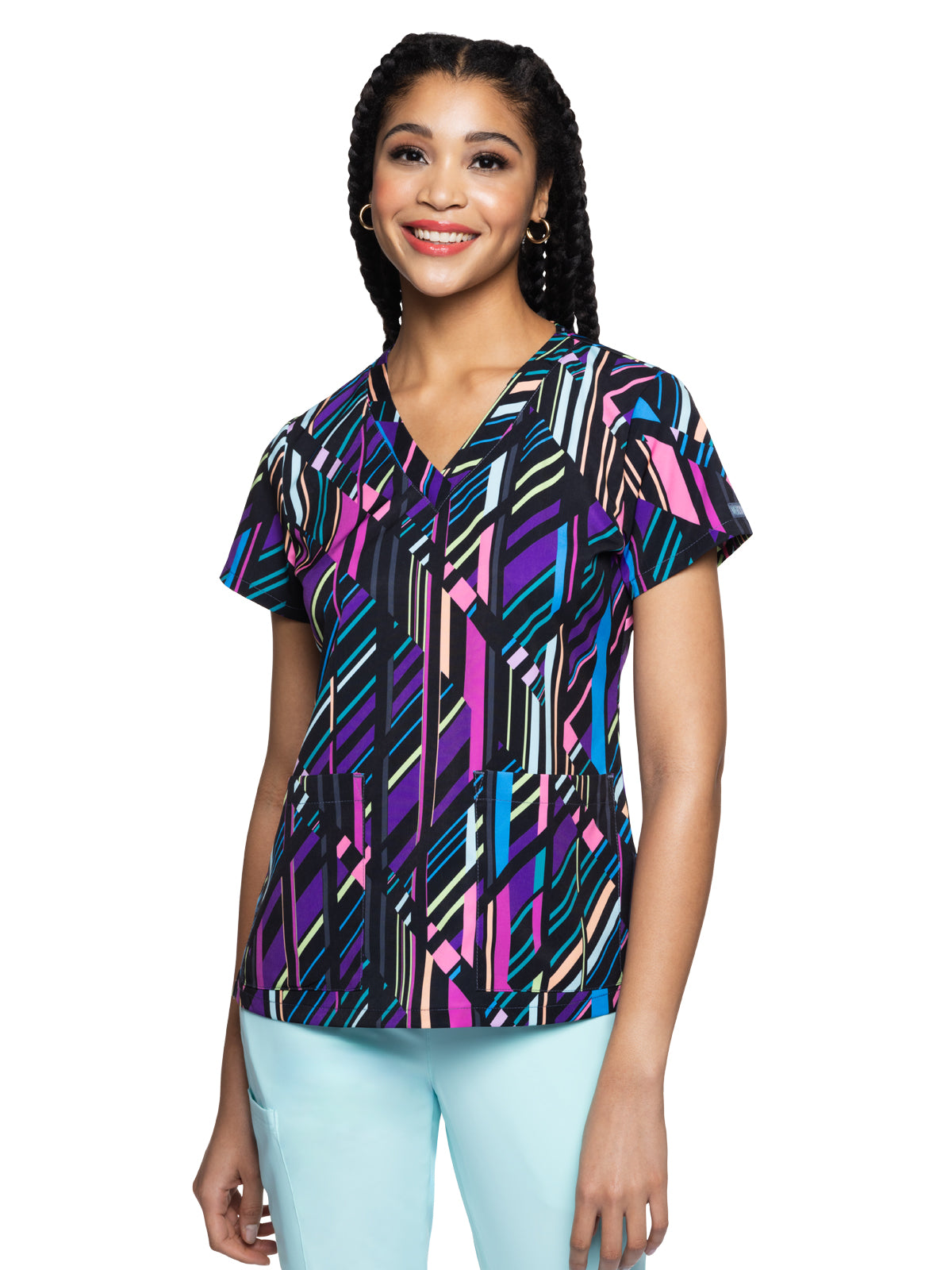 Women's 2-Pocket V-Neck Print Top