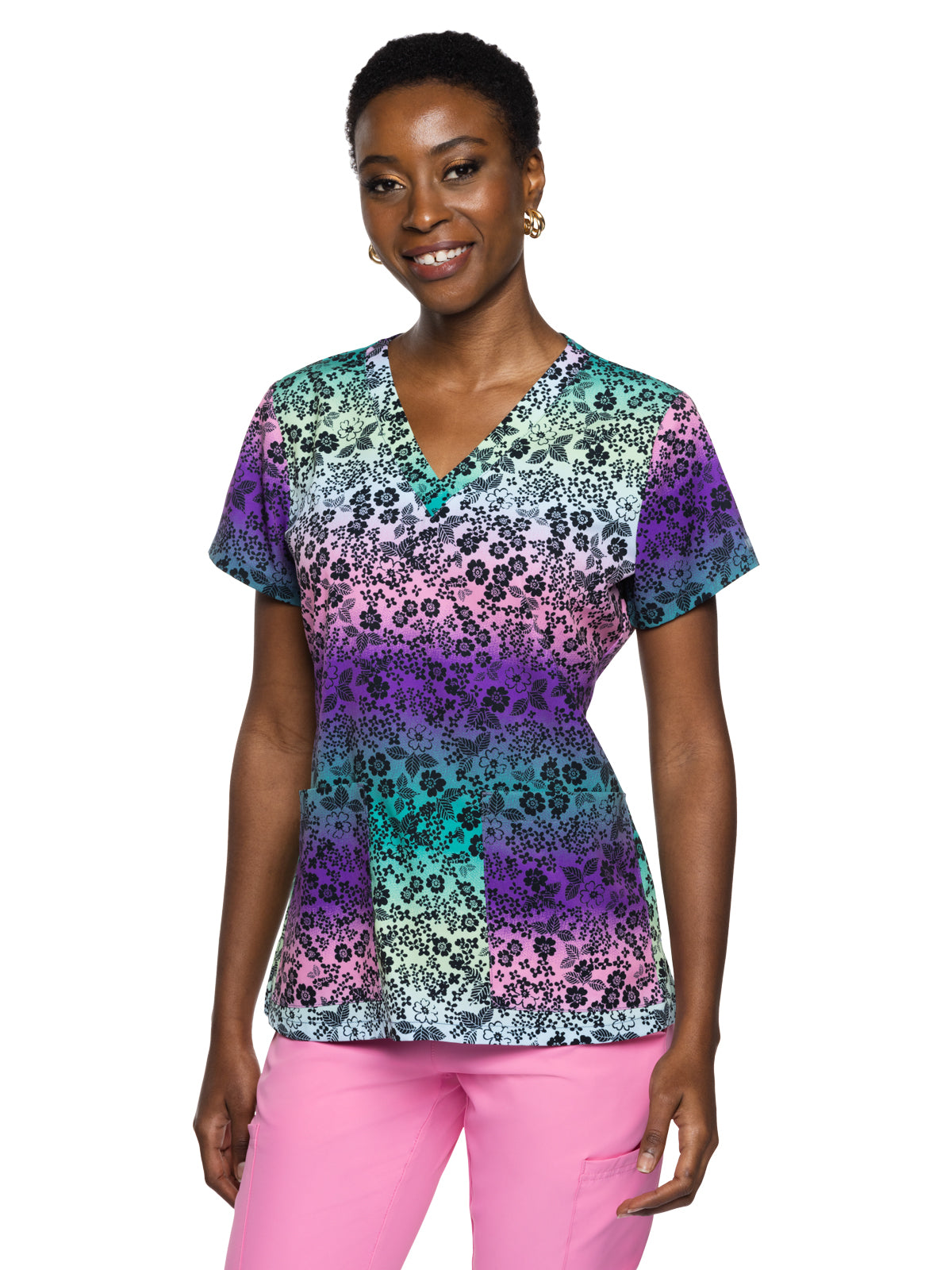 Women's 2-Pocket V-Neck Print Top