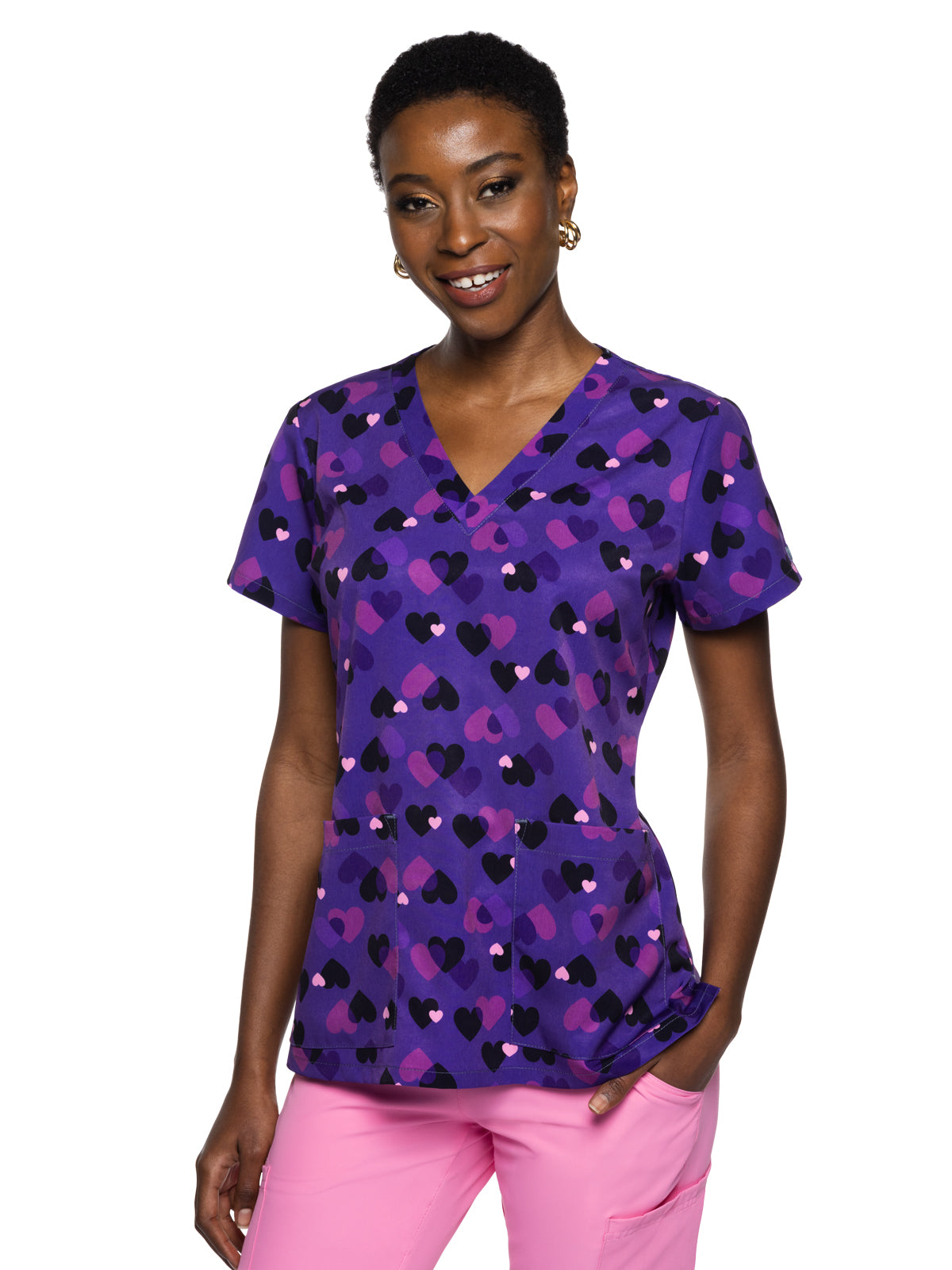 Women's 2-Pocket V-Neck Print Top