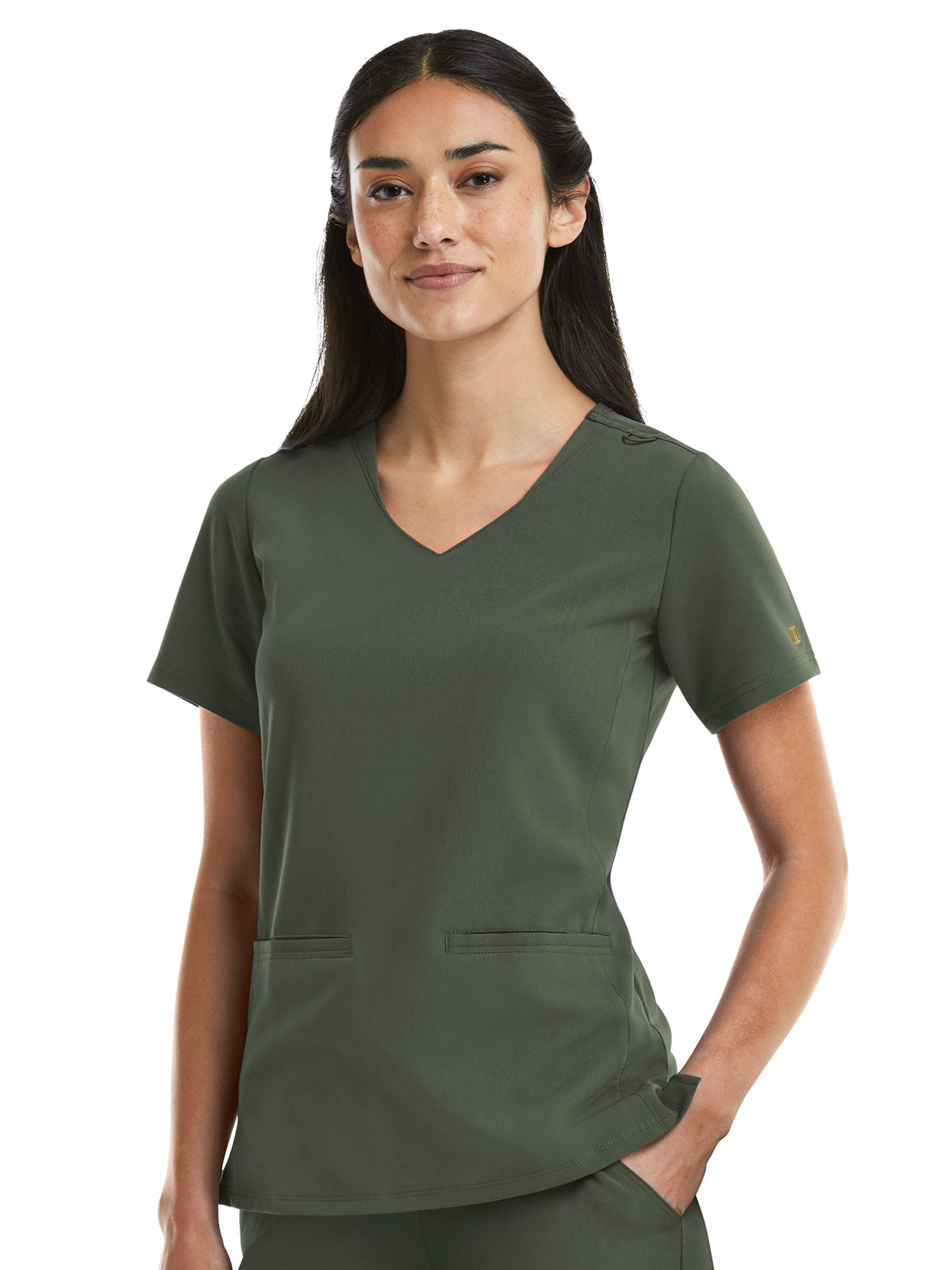 Women's Two-Pocket Curved V-Neck Top