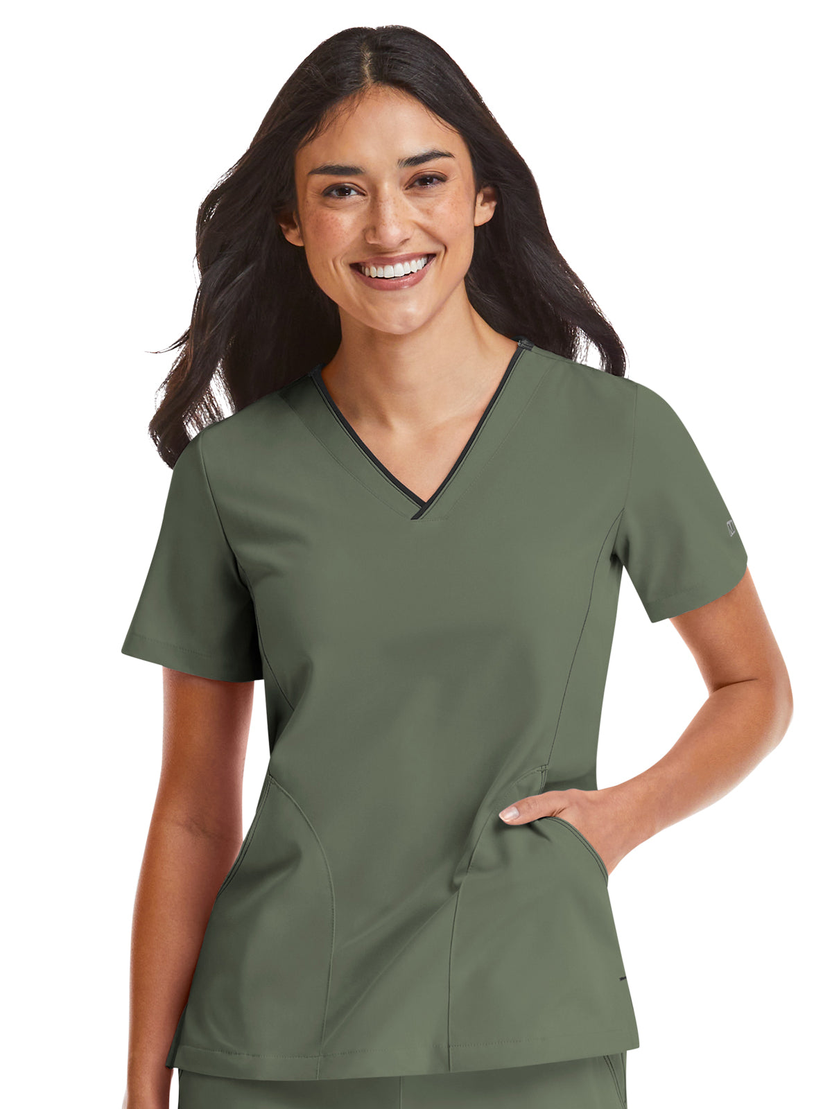 Women's Three-Pocket Contrast Stitching V-Neck Top