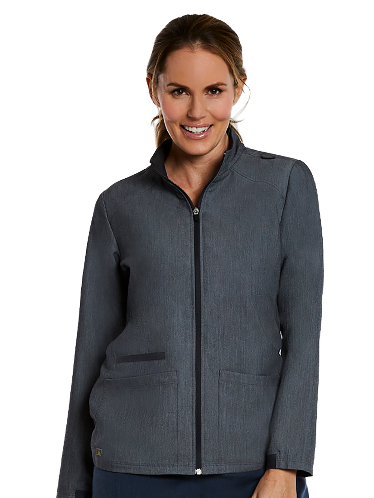 Women's Three-Pocket Hi-Collar Zip Front Scrub Jacket