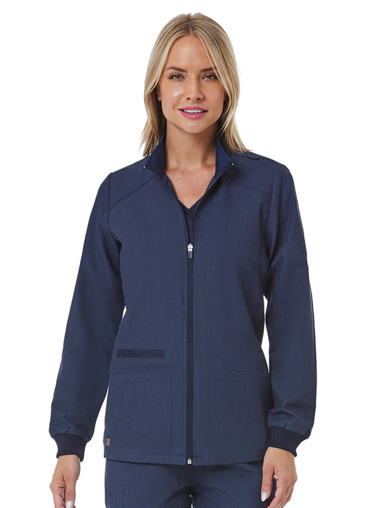 Women's Three-Pocket Hi-Collar Zip Front Scrub Jacket