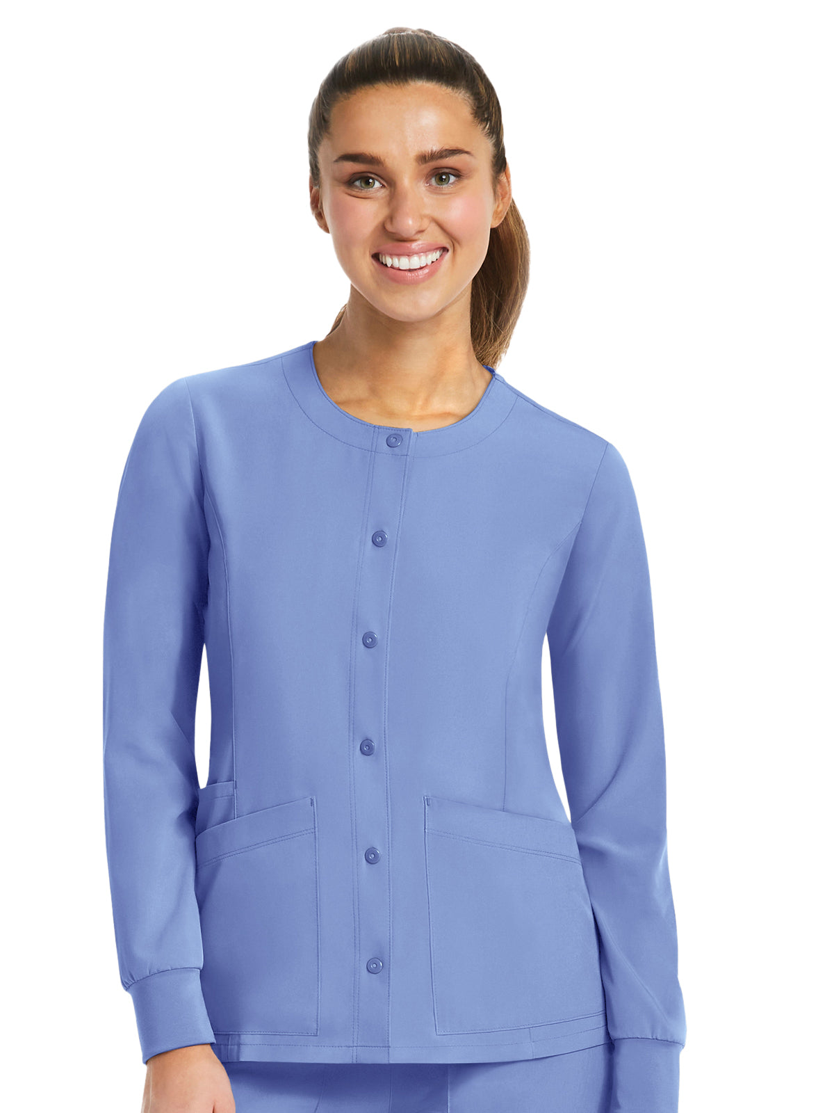 Women's Three-Pocket Round Neck Scrub Jacket