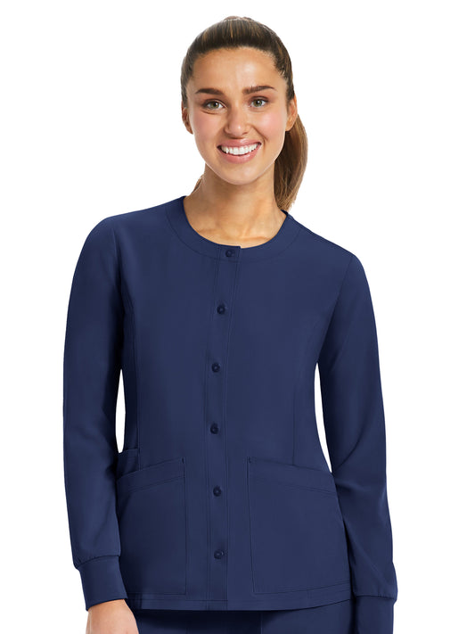 Women's Three-Pocket Round Neck Scrub Jacket